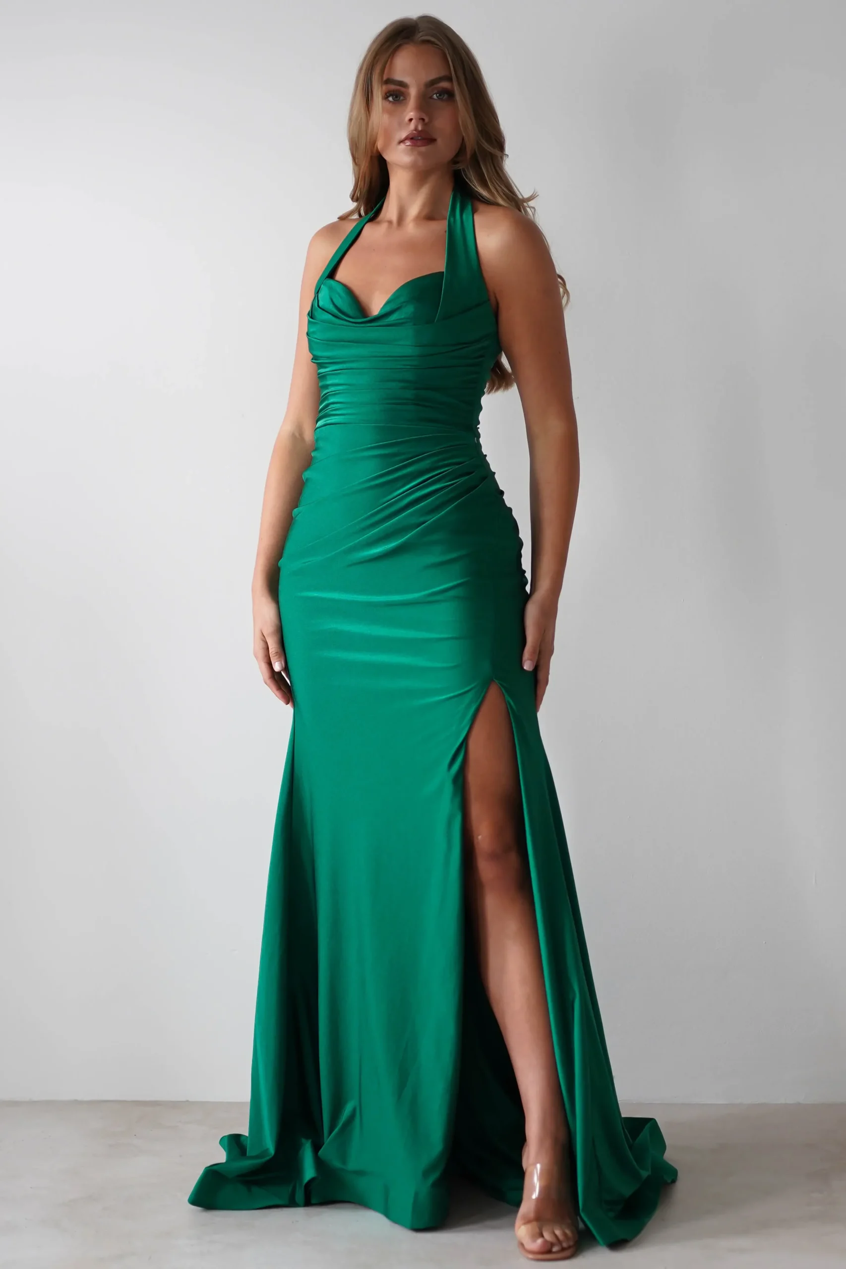 Fashion Adele Stretchy Halterneck Gown | Green Kleider Für Besondere Anlässe|Sommerkleider