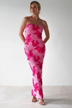 Discount Adora Floral Mesh Maxi Dress | Pink Lange Kleider|Maxikleider