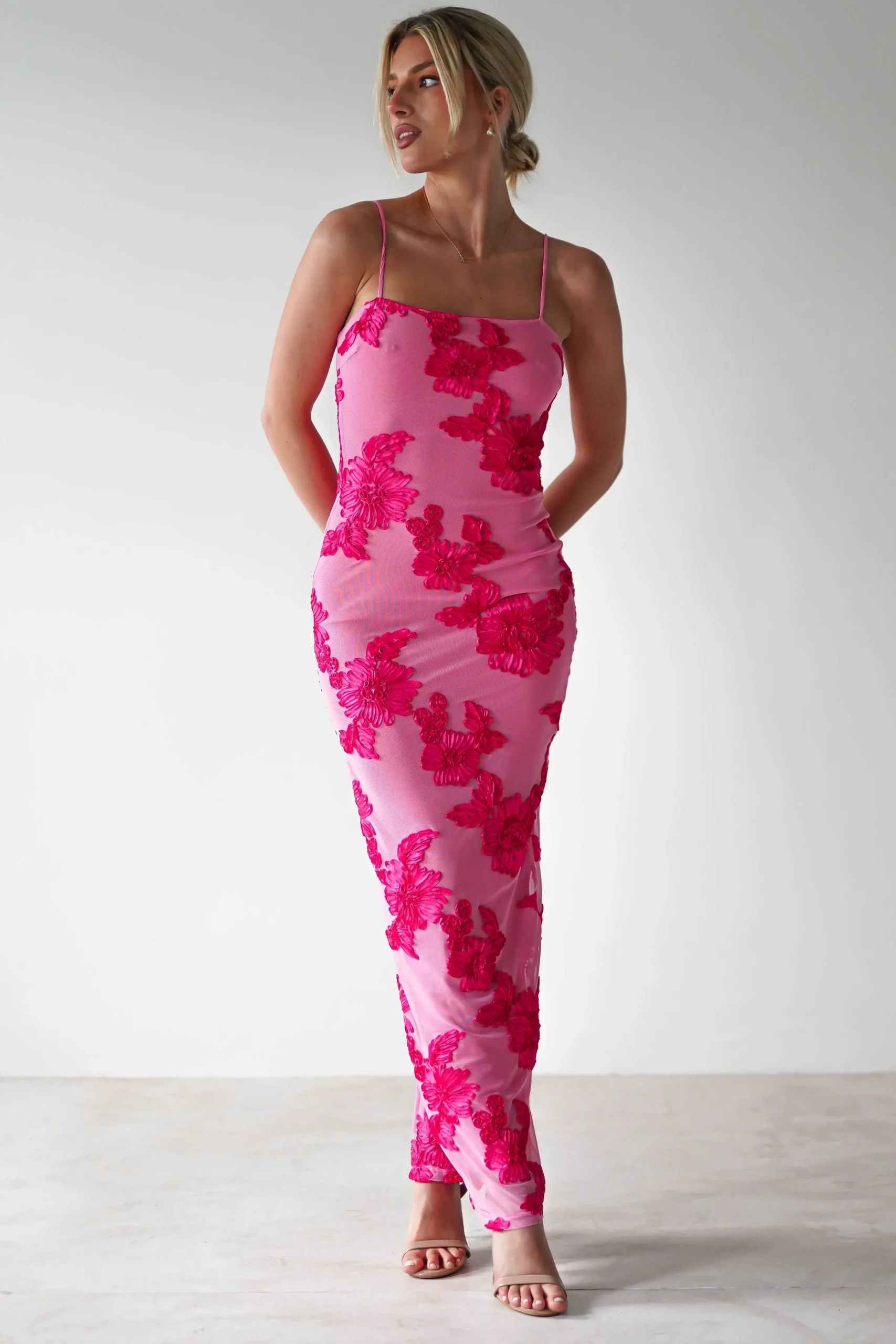 Discount Adora Floral Mesh Maxi Dress | Pink Lange Kleider|Maxikleider
