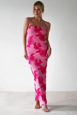 Discount Adora Floral Mesh Maxi Dress | Pink Lange Kleider|Maxikleider