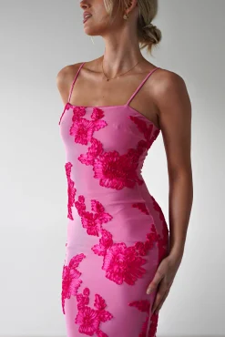 Discount Adora Floral Mesh Maxi Dress | Pink Lange Kleider|Maxikleider