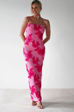 Discount Adora Floral Mesh Maxi Dress | Pink Lange Kleider|Maxikleider
