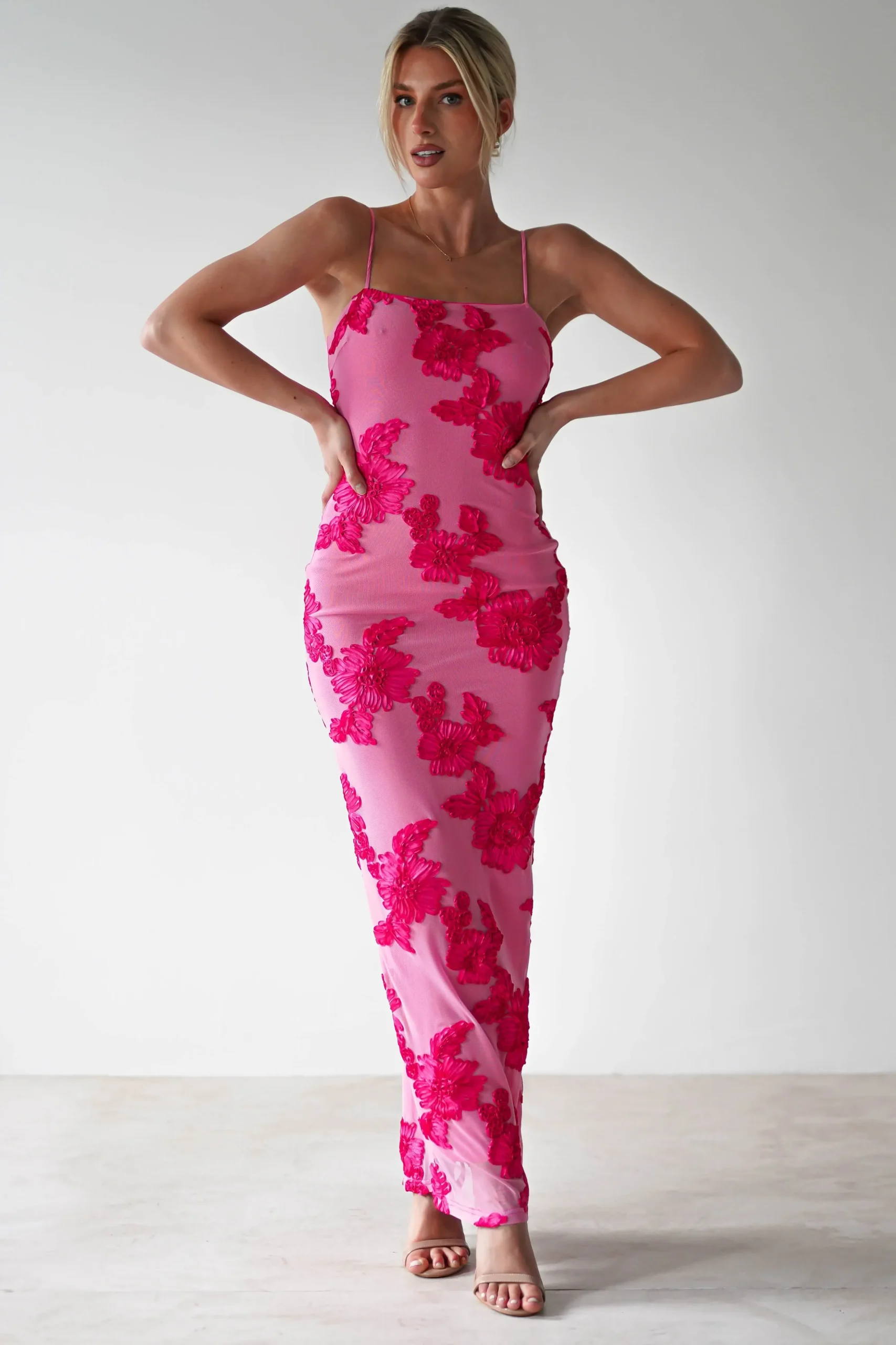 Discount Adora Floral Mesh Maxi Dress | Pink Lange Kleider|Maxikleider