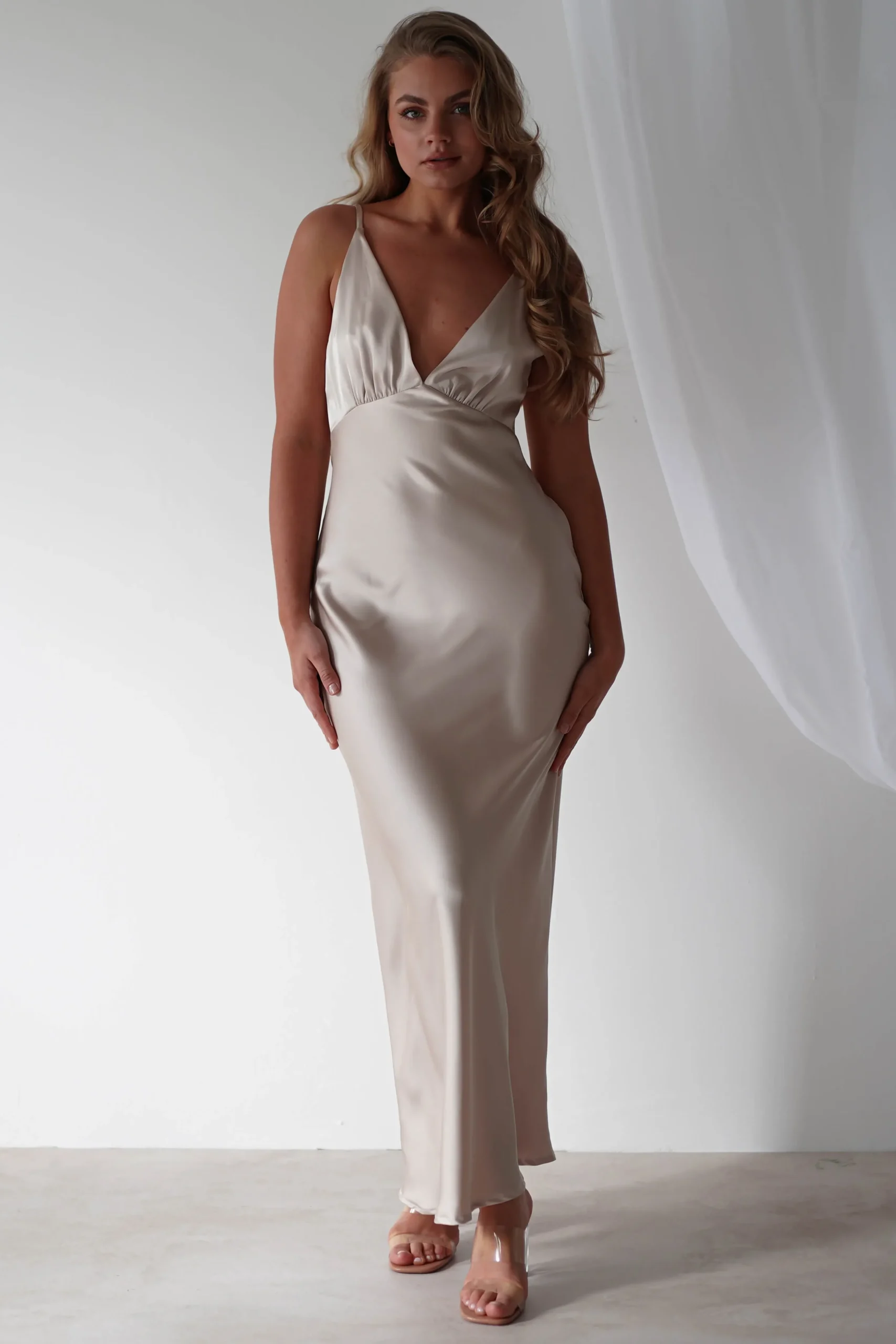 New Aimie Soft Satin Maxi Dress | Champagne Lange Kleider|Maxikleider