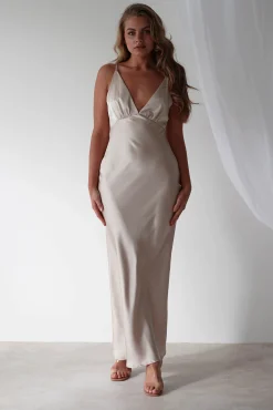 New Aimie Soft Satin Maxi Dress | Champagne Lange Kleider|Maxikleider