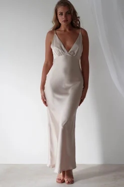 New Aimie Soft Satin Maxi Dress | Champagne Lange Kleider|Maxikleider