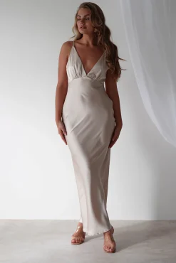 New Aimie Soft Satin Maxi Dress | Champagne Lange Kleider|Maxikleider