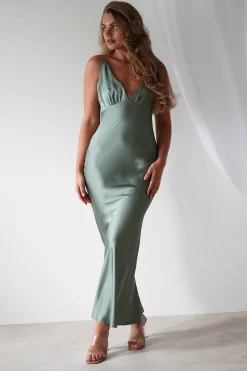 New Aimie Soft Satin Maxi Dress | Olive Lange Kleider|Maxikleider