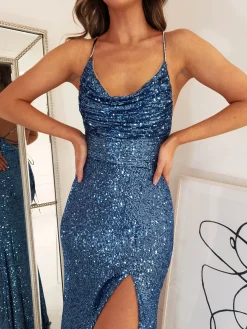 Best Alamour Sequin Luxe Gown | Lapis Blue Sommerkleider|Sommerkleider