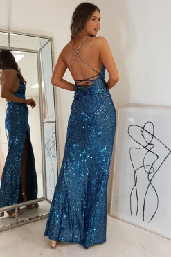 Best Alamour Sequin Luxe Gown | Lapis Blue Sommerkleider|Sommerkleider