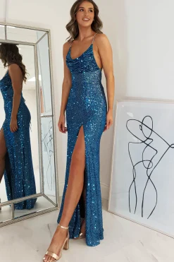Best Alamour Sequin Luxe Gown | Lapis Blue Sommerkleider|Sommerkleider