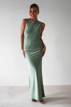 Outlet Alanna Soft Matte Satin Maxi Dress | Olive Lange Kleider|Maxikleider