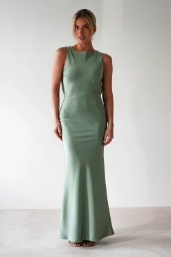 Outlet Alanna Soft Matte Satin Maxi Dress | Olive Lange Kleider|Maxikleider