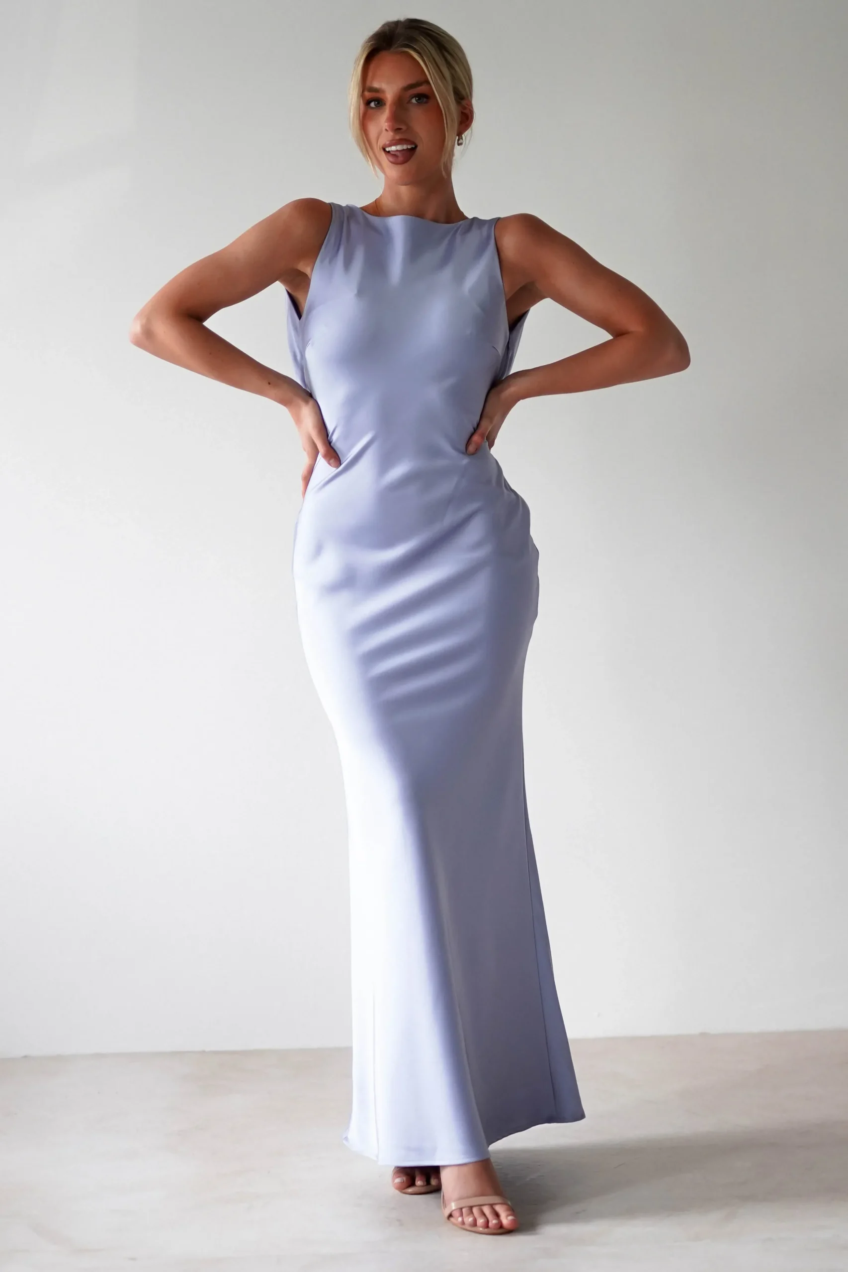 New Alanna Soft Matte Satin Maxi Dress | Periwinkle Blue Lange Kleider|Maxikleider