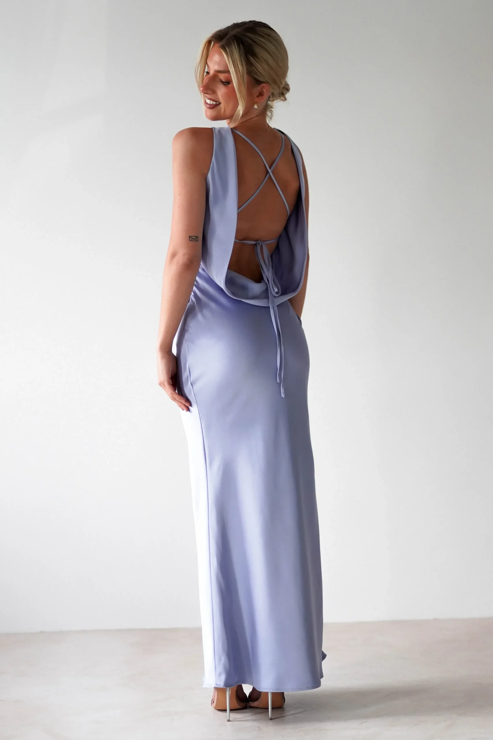New Alanna Soft Matte Satin Maxi Dress | Periwinkle Blue Lange Kleider|Maxikleider