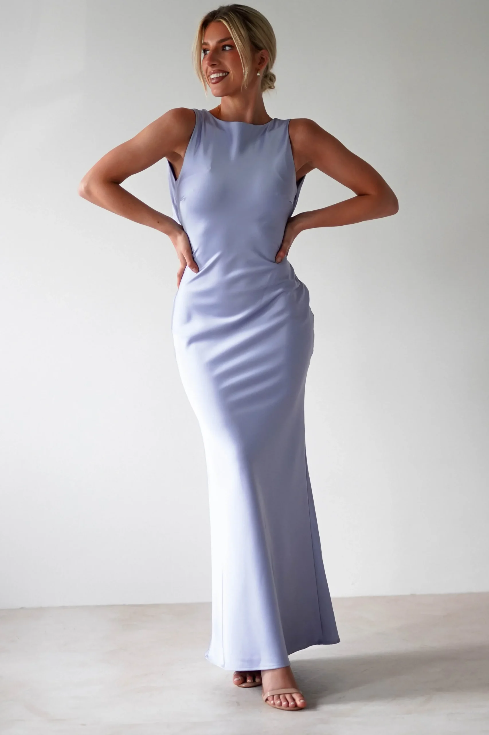 New Alanna Soft Matte Satin Maxi Dress | Periwinkle Blue Lange Kleider|Maxikleider