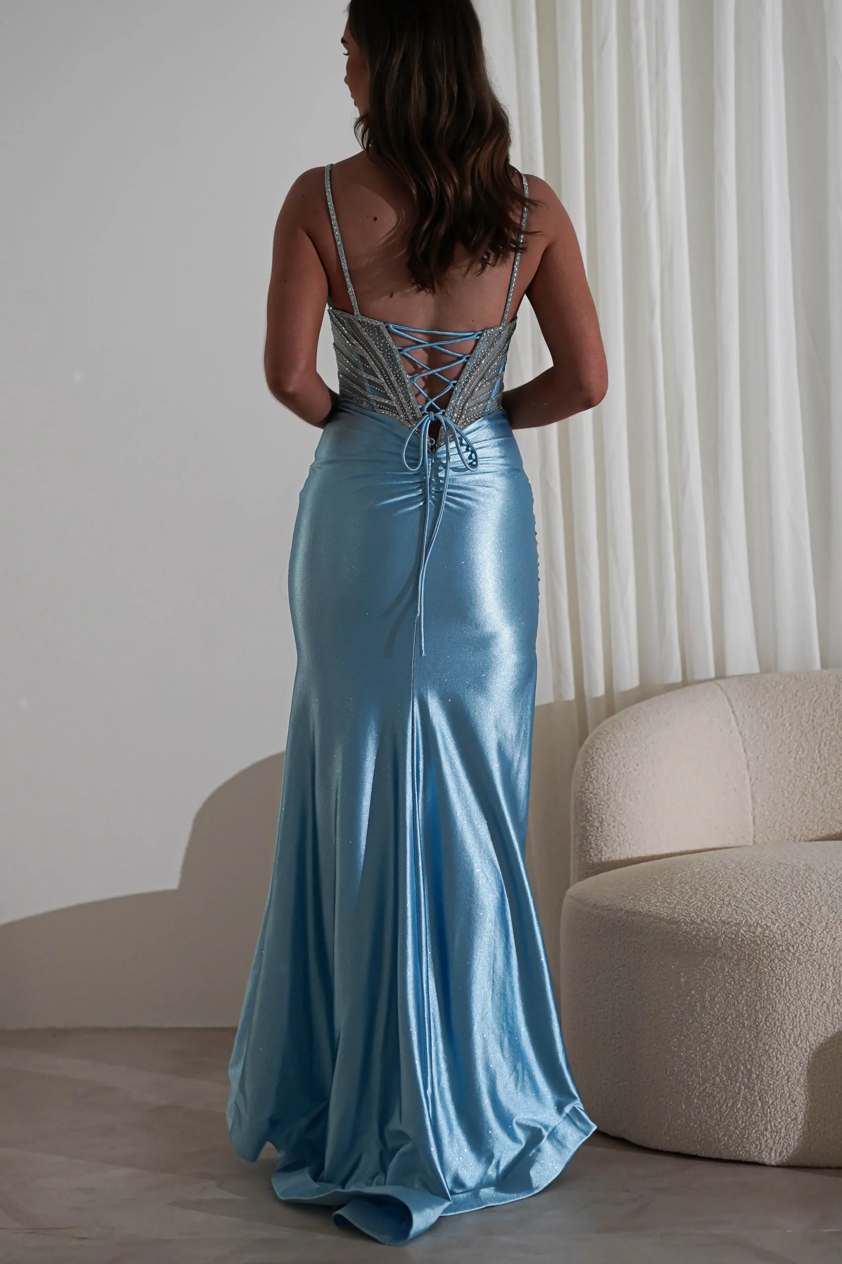 Fashion Alexis Glitter Shimmer Gown | Light Blue Sommerkleider|Sommerkleider