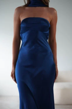 New Alice Soft Satin Maxi Dress | Navy Lange Kleider|Maxikleider