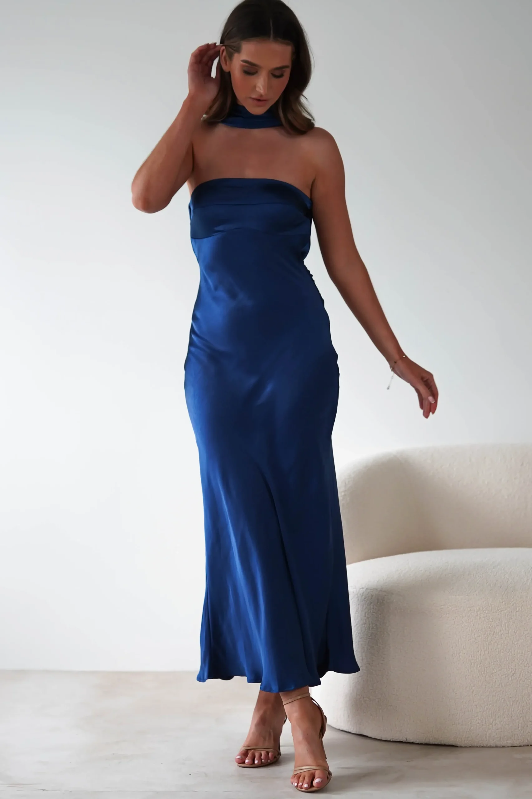 New Alice Soft Satin Maxi Dress | Navy Lange Kleider|Maxikleider