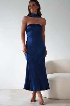 New Alice Soft Satin Maxi Dress | Navy Lange Kleider|Maxikleider