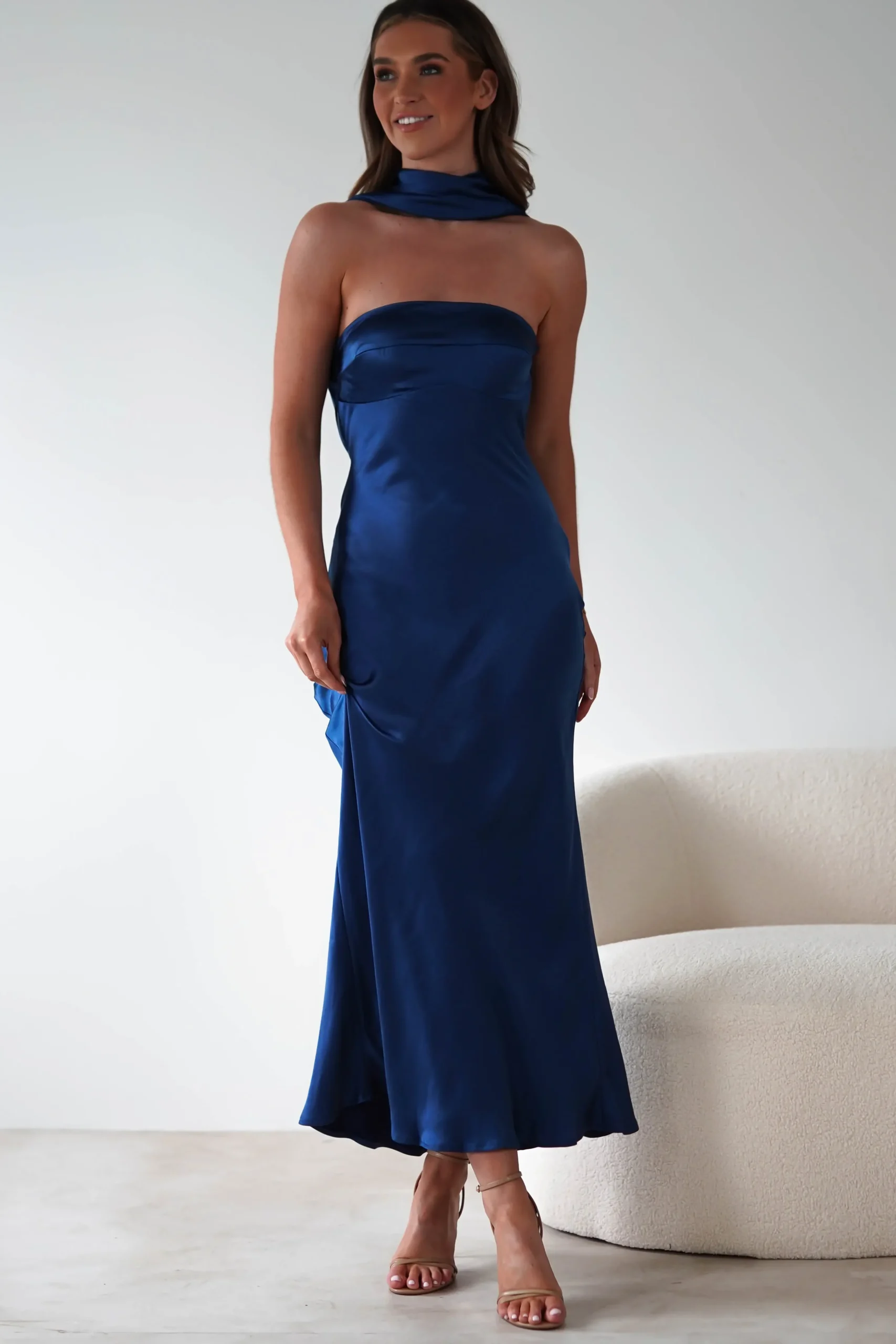 New Alice Soft Satin Maxi Dress | Navy Lange Kleider|Maxikleider