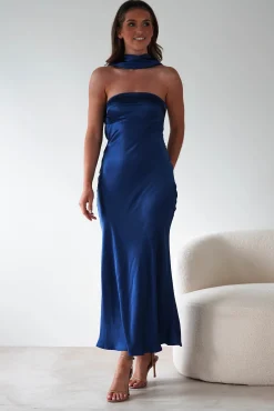 New Alice Soft Satin Maxi Dress | Navy Lange Kleider|Maxikleider