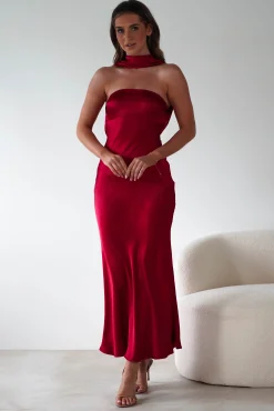 New Alice Soft Satin Maxi Dress | Dark Red Lange Kleider|Maxikleider