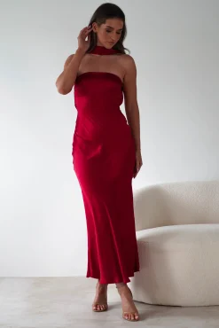 New Alice Soft Satin Maxi Dress | Dark Red Lange Kleider|Maxikleider