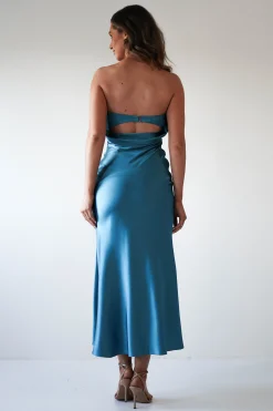New Allegra Gathered Midaxi Dress | Robin Blue Lange Kleider|Maxikleider
