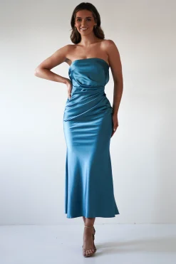 New Allegra Gathered Midaxi Dress | Robin Blue Lange Kleider|Maxikleider