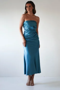 New Allegra Gathered Midaxi Dress | Robin Blue Lange Kleider|Maxikleider
