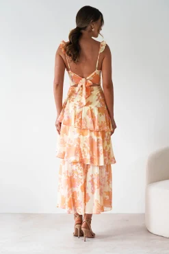 Sale Allie Ruffle Floral Maxi Dress | Yellow/Peach Lange Kleider|Maxikleider