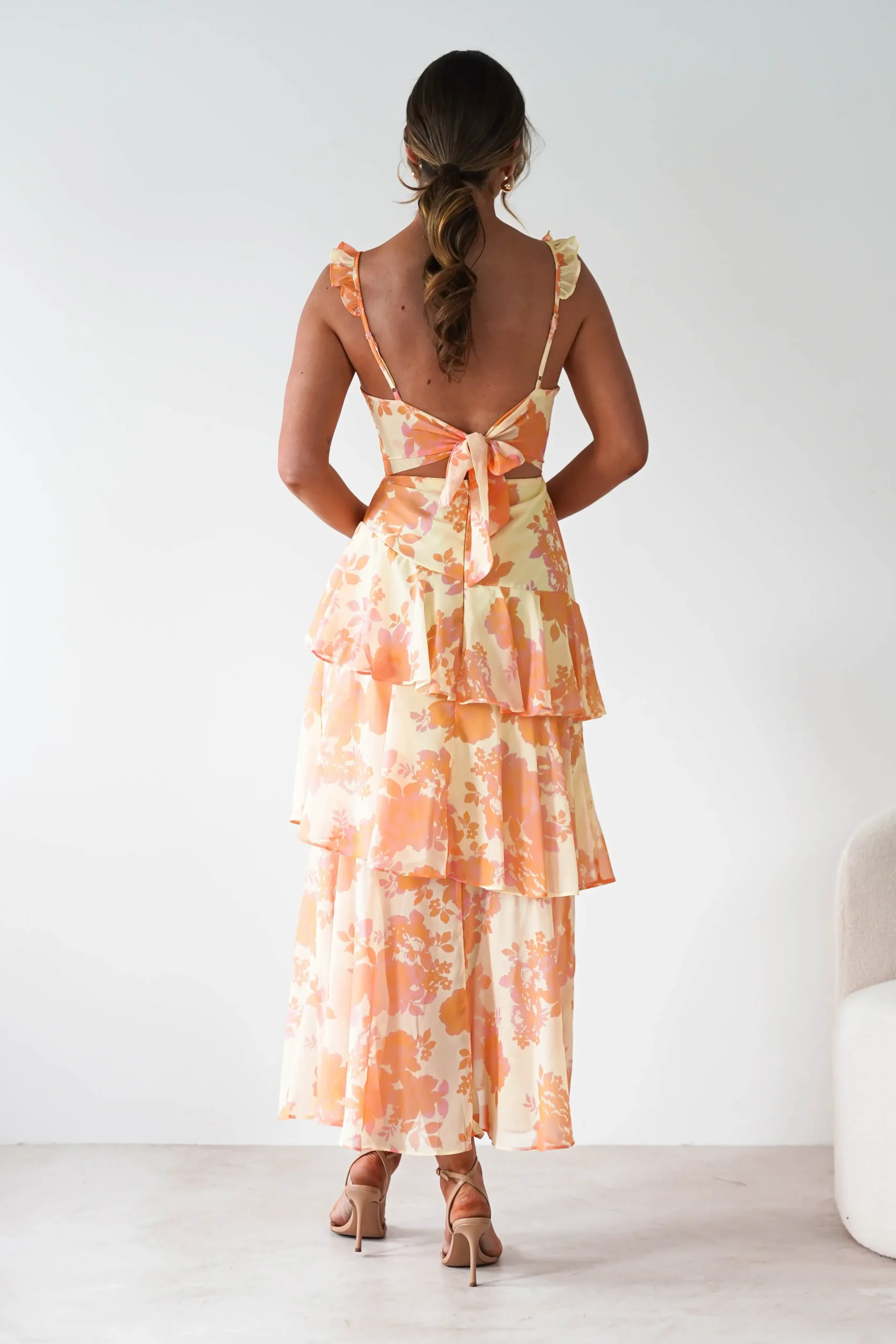 Sale Allie Ruffle Floral Maxi Dress | Yellow/Peach Lange Kleider|Maxikleider