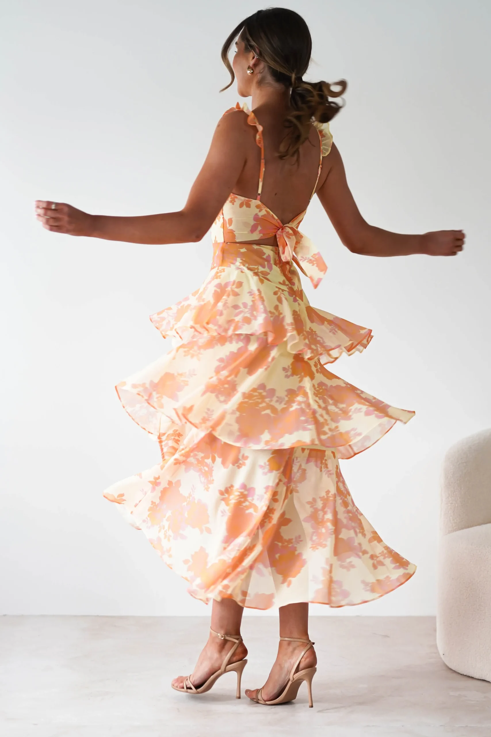 Sale Allie Ruffle Floral Maxi Dress | Yellow/Peach Lange Kleider|Maxikleider