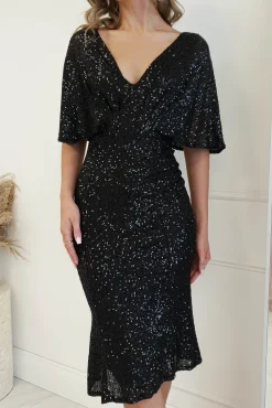 New Alvara Sequin Midi Dress | Black Sommerkleider|Sommerkleider