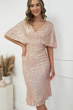 Clearance Alvara Sequin Midi Dress | Rose Gold Mittellange Kleider|Midi-kleider