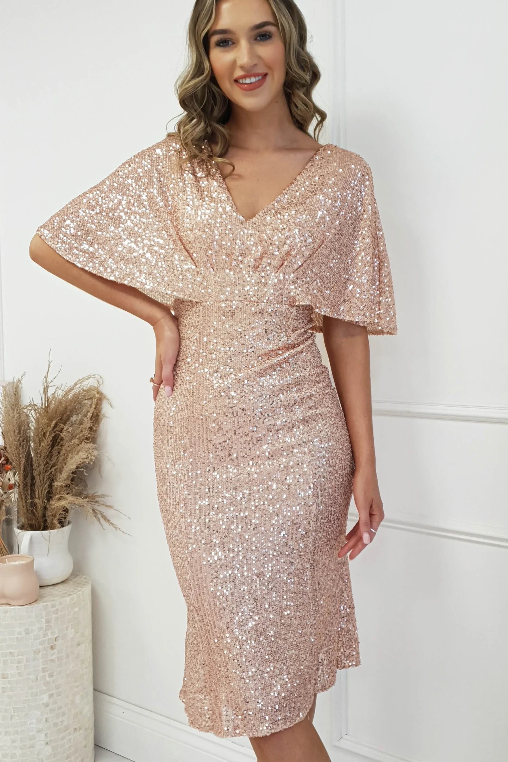 Clearance Alvara Sequin Midi Dress | Rose Gold Mittellange Kleider|Midi-kleider