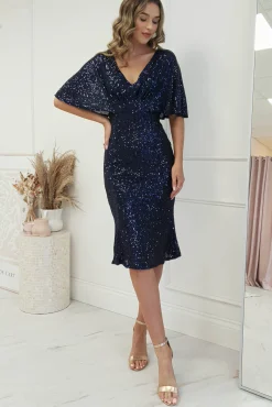Sale Alvara Sequin Midi Dress | Navy Mittellange Kleider|Midi-kleider