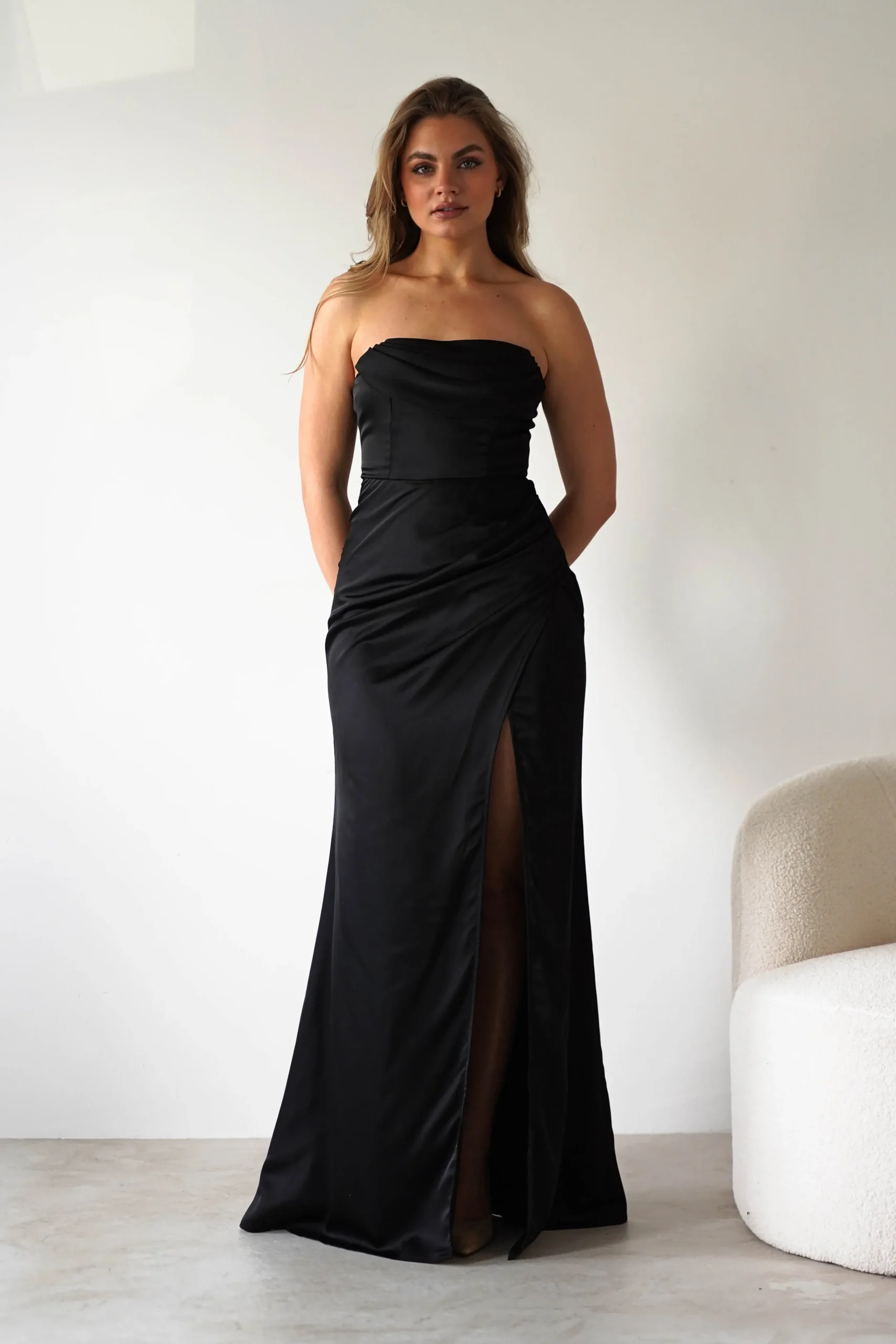 New Alyce Soft Satin Strapless Gown | Black Lange Kleider|Maxikleider