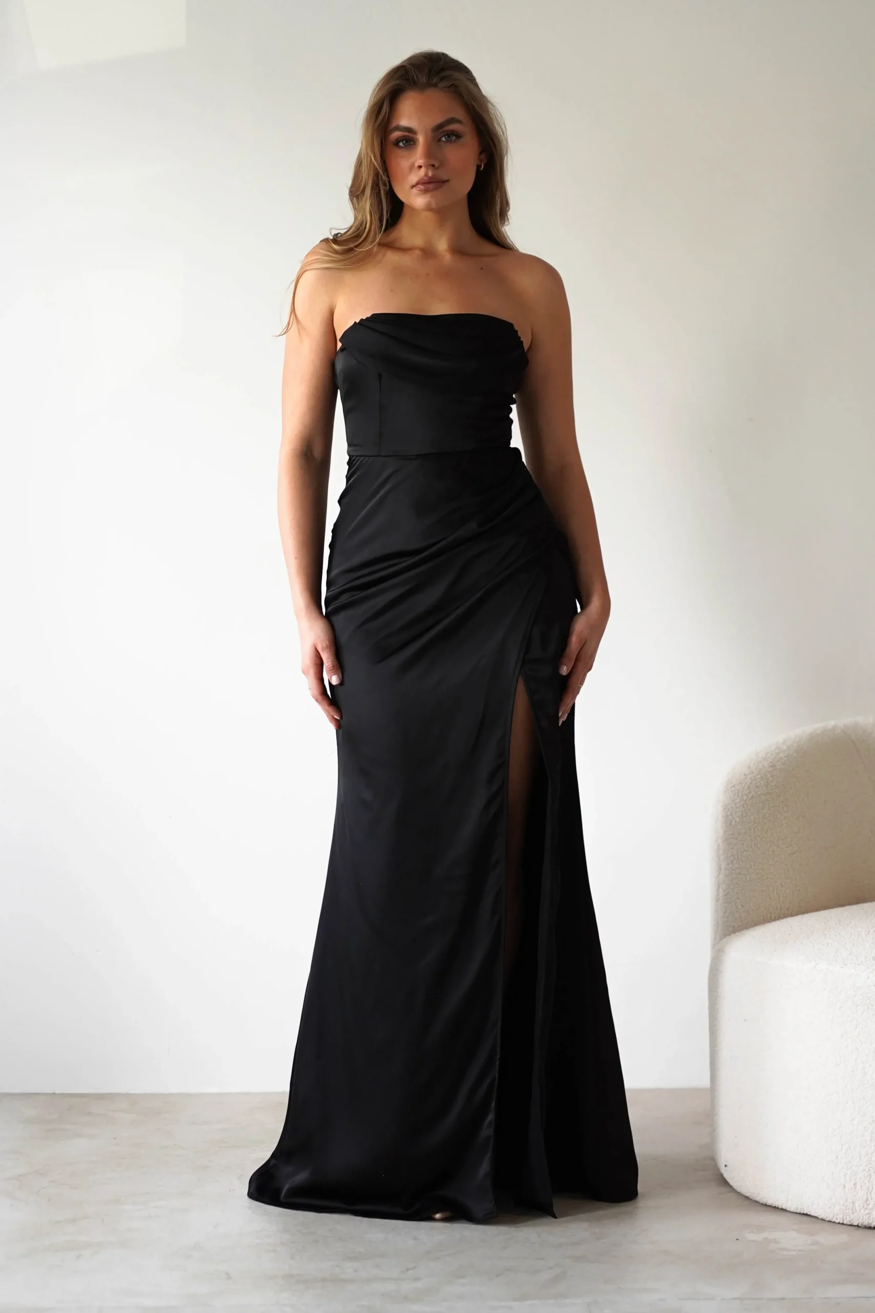 New Alyce Soft Satin Strapless Gown | Black Lange Kleider|Maxikleider