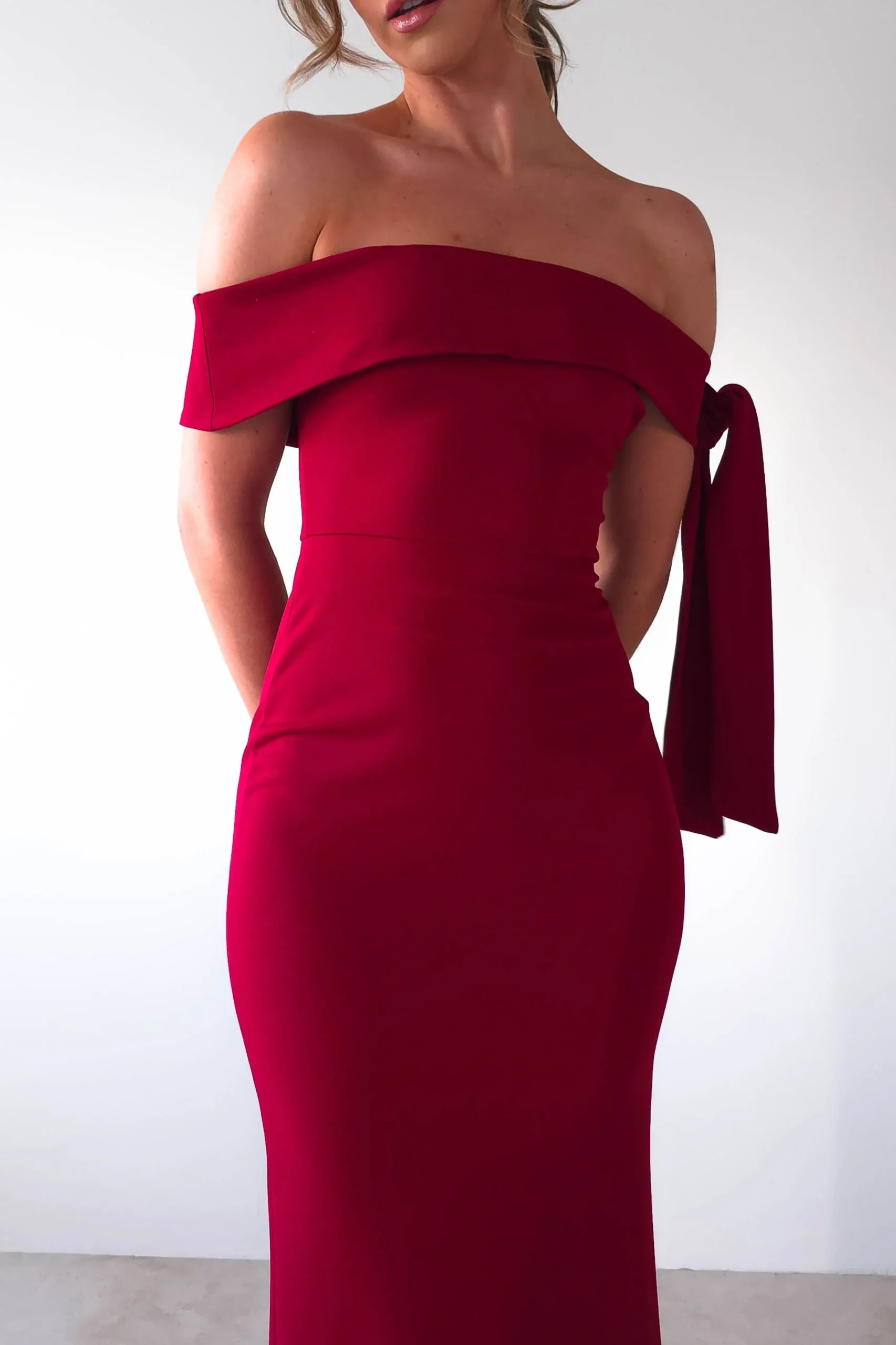Hot Amalthea Off the Shoulder Midaxi | Dark Red Lange Kleider|Maxikleider