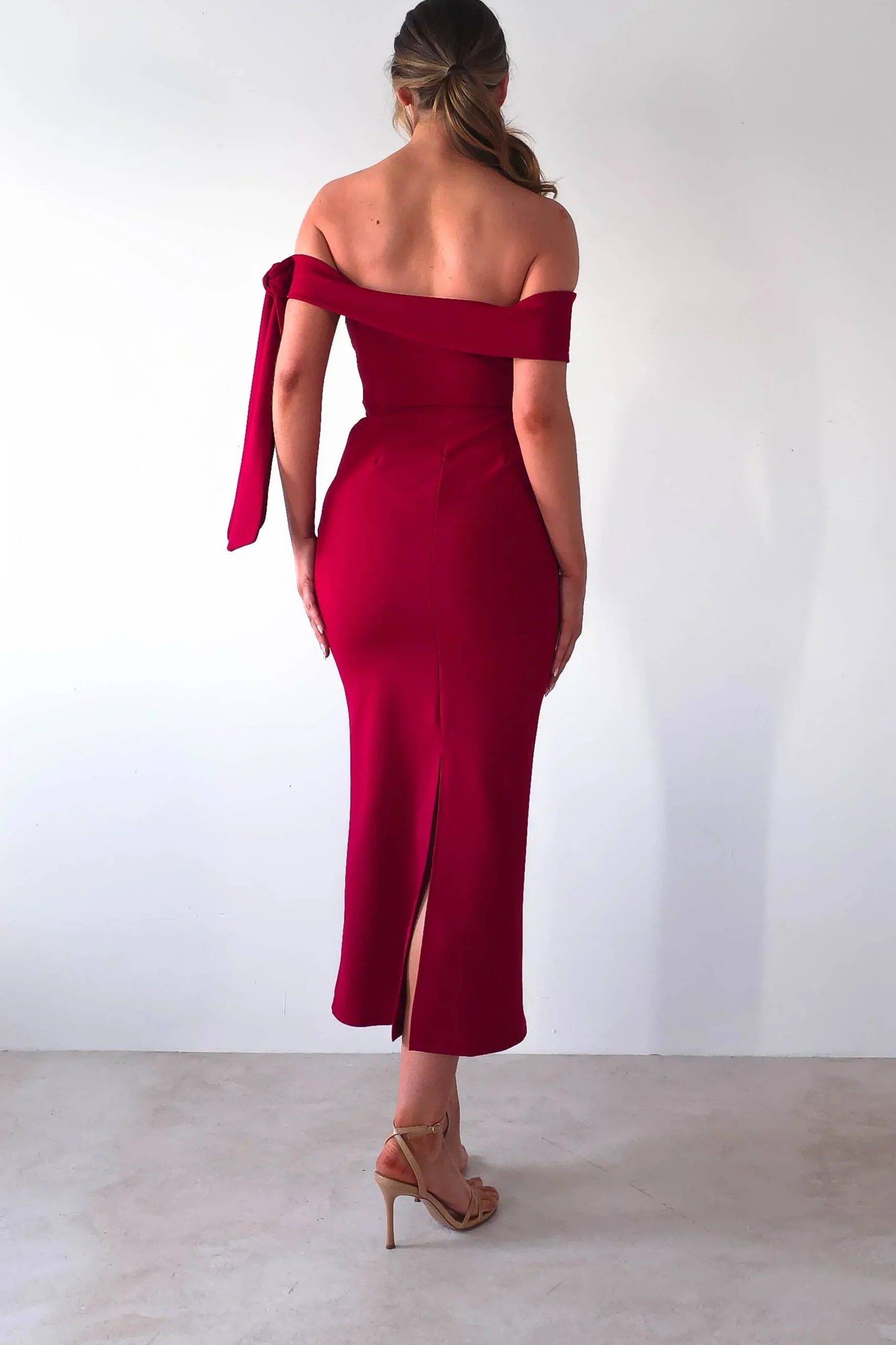 Hot Amalthea Off the Shoulder Midaxi | Dark Red Lange Kleider|Maxikleider