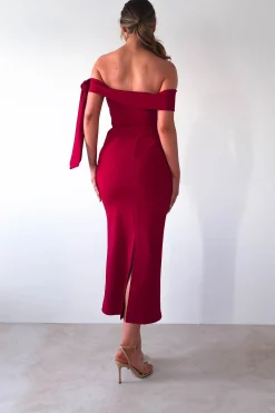 Hot Amalthea Off the Shoulder Midaxi | Dark Red Lange Kleider|Maxikleider
