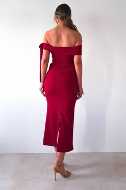Hot Amalthea Off the Shoulder Midaxi | Dark Red Lange Kleider|Maxikleider