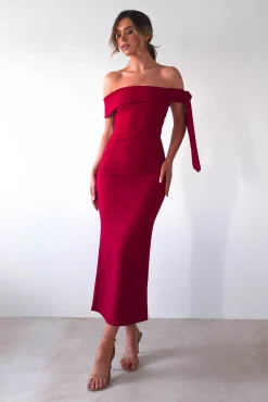 Hot Amalthea Off the Shoulder Midaxi | Dark Red Lange Kleider|Maxikleider
