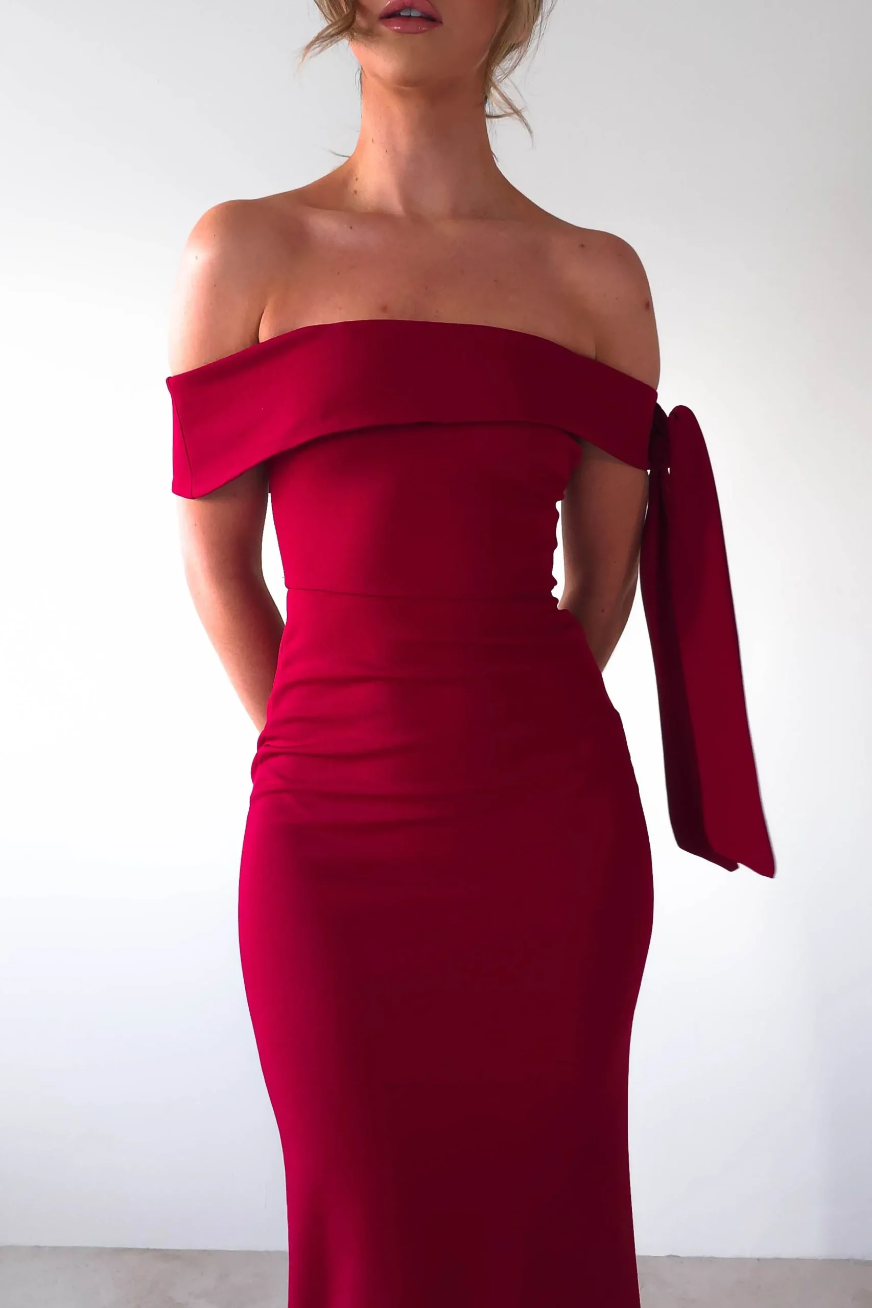 Hot Amalthea Off the Shoulder Midaxi | Dark Red Lange Kleider|Maxikleider