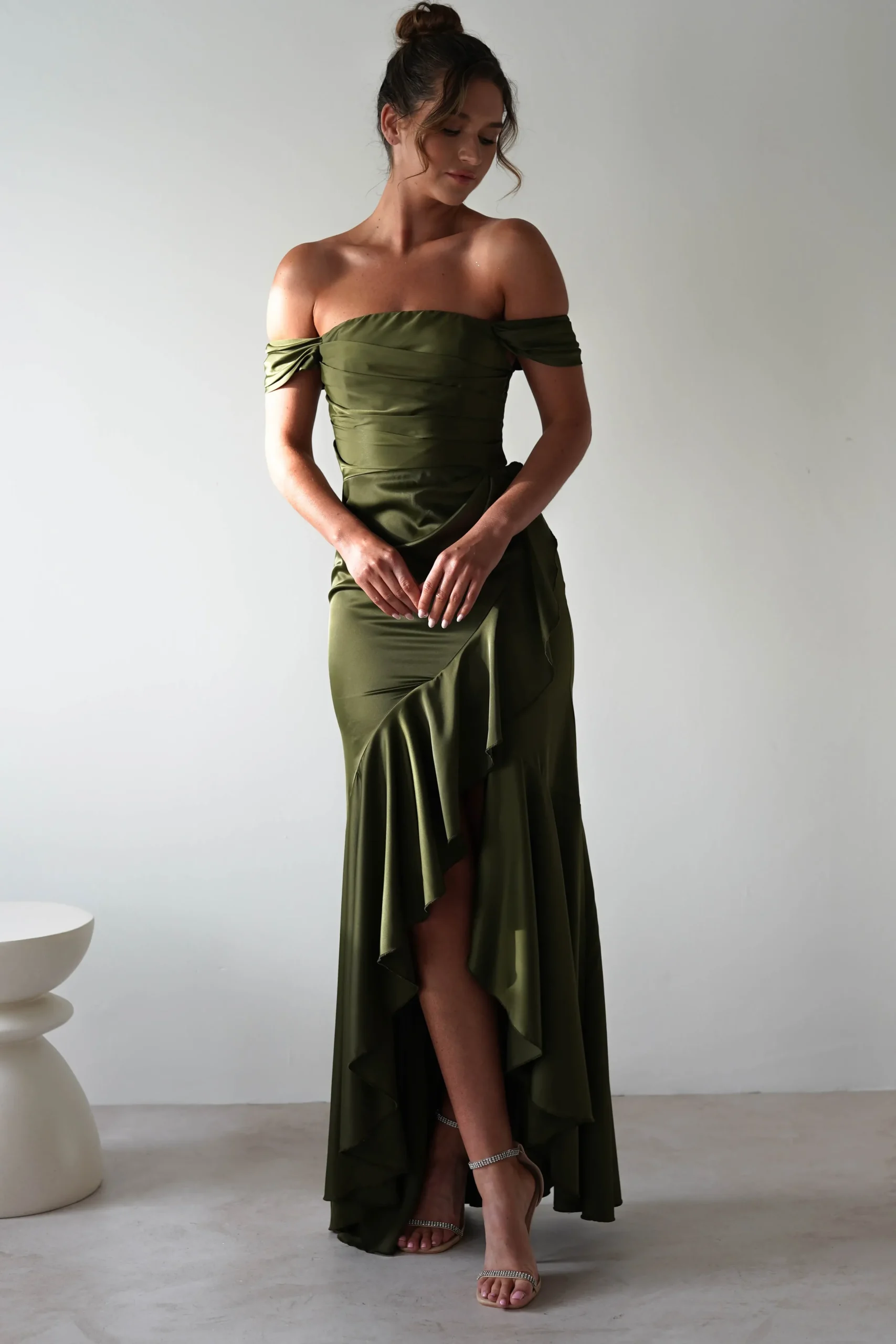 New Amaretta Soft Satin Maxi Dress | Olive Lange Kleider|Maxikleider