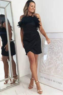 Online Amaya Faux Feather Detail Mini Dress | Black Kleider In Minilänge|Minikleider