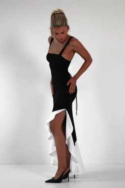 Fashion Amelia Contrast Maxi Dress | Black/White Lange Kleider|Maxikleider