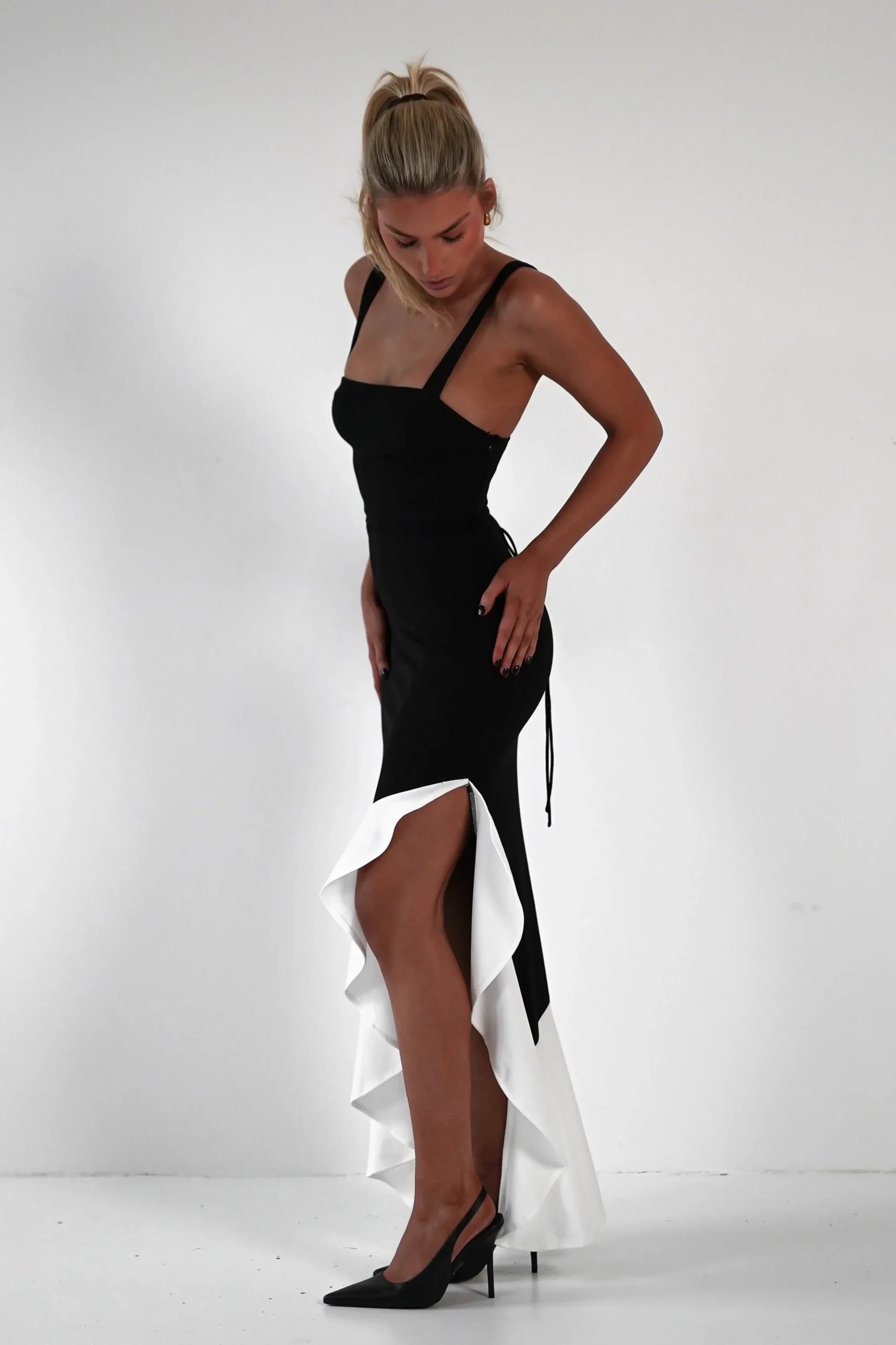 Fashion Amelia Contrast Maxi Dress | Black/White Lange Kleider|Maxikleider